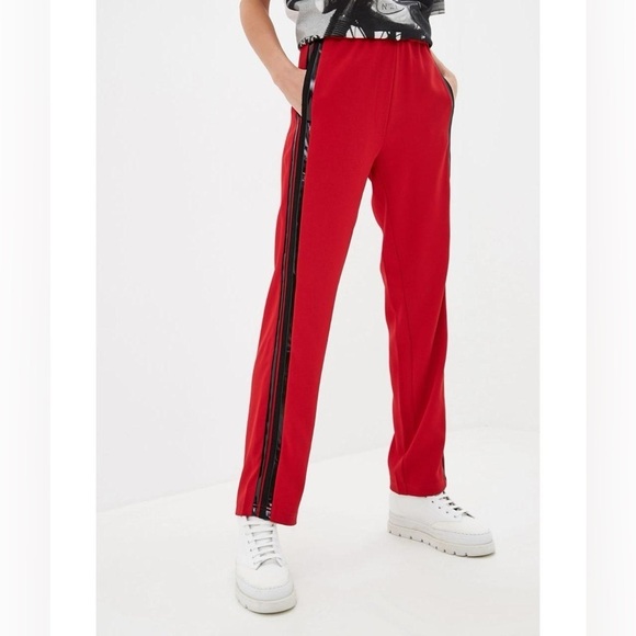 No. 21 Pants - N°21 Red Polyester Straight Leg Stripe Trousers Sz 40